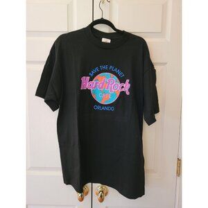 Vtg 90's Hard Rock Cafe Save The World Orlando Florida Black T-Shirt Size XL